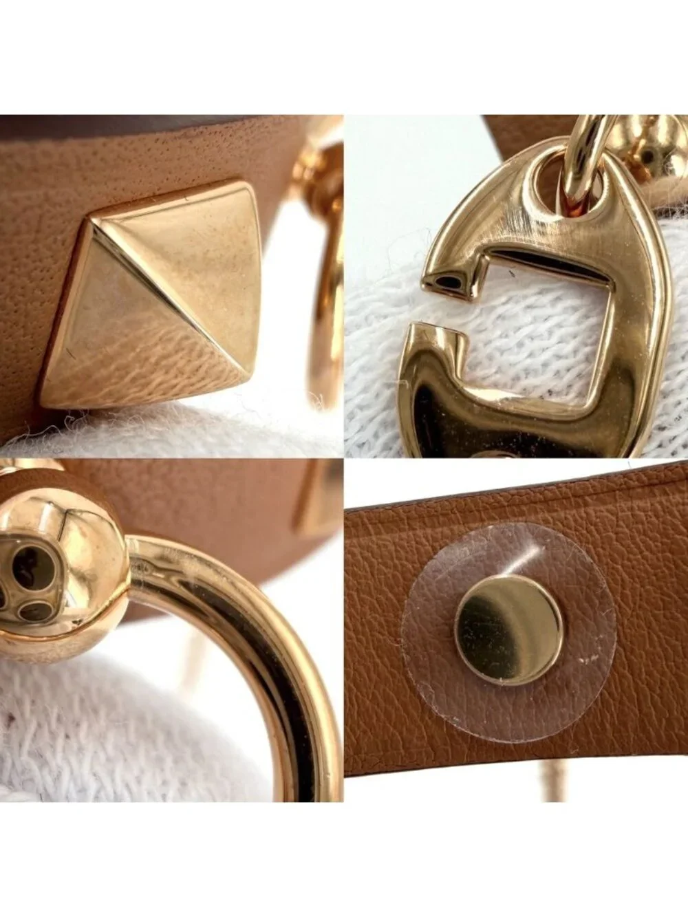 Hermes Rival Glove Holder Charm Leather Brown Gold Vintage Gloves